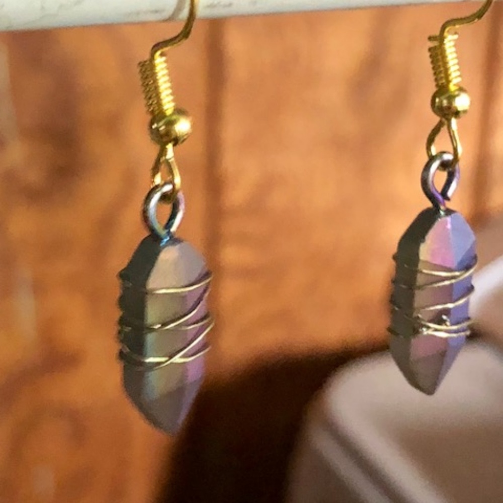 Wrapped Rainbow Hematite Crystal Dangle Earrings - image 2
